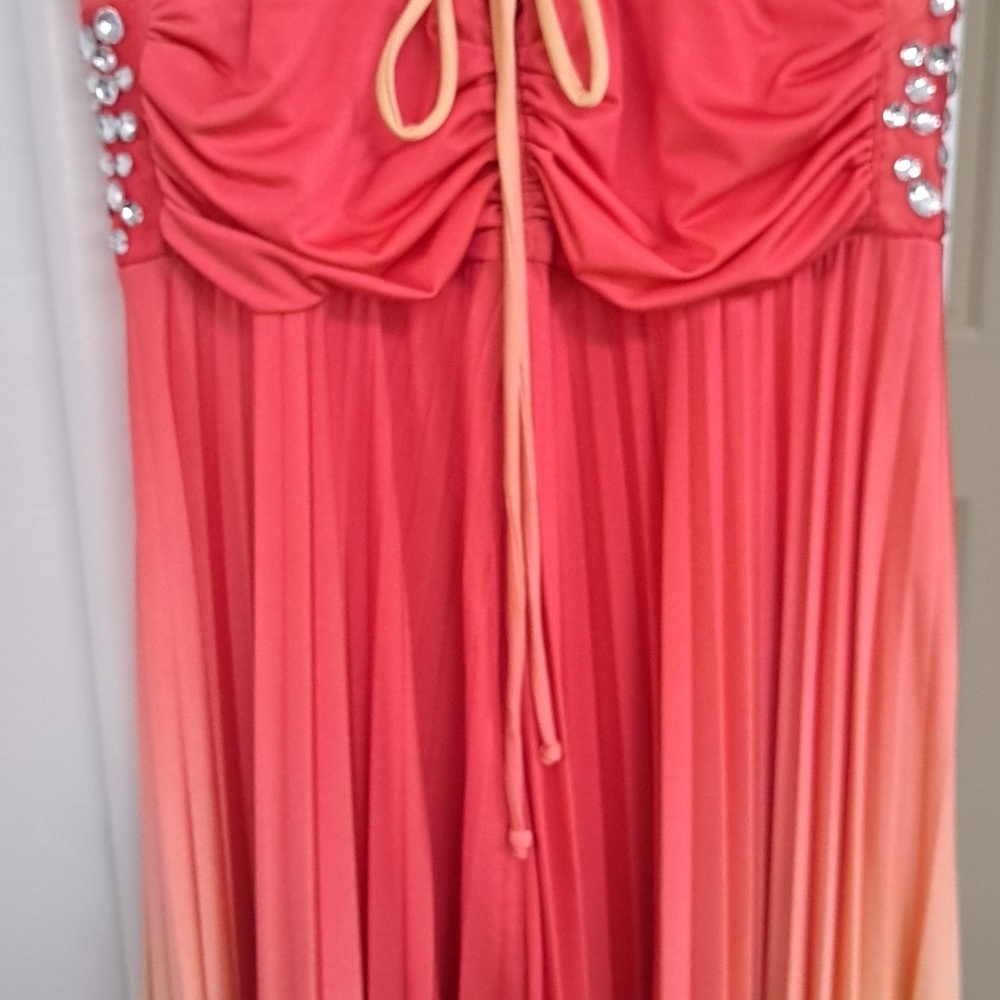 Speechless Pleated Rhinestone Accent Waist Lace Up Back Dress Size Medium - Picture 7 of 14
